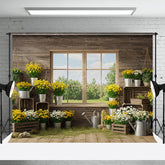 Lofaris Fresh Floral Spring Scene With Wood Cabin Backdrop